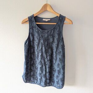 Ann Taylor LOFT Blue Tank Top Floral Lace + Lining Size M